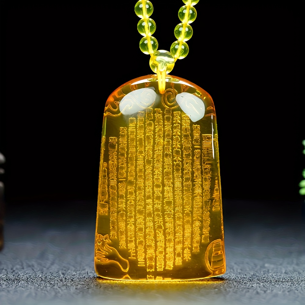Unisex Amber Carved Pendant Necklace, Couple's Set